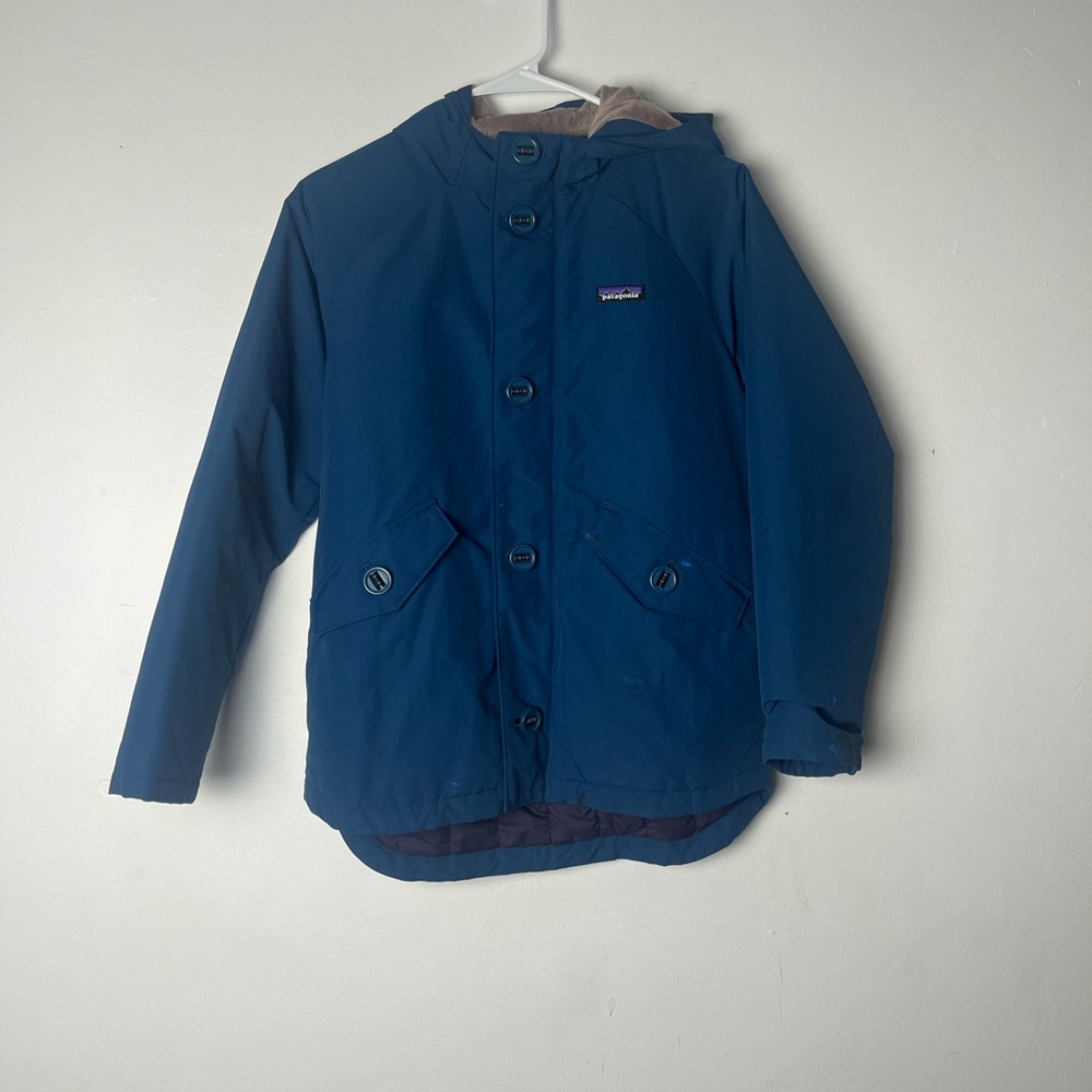 Youth XL Patagonia Rain Snow Jacket button zip hoodie Navy Blue